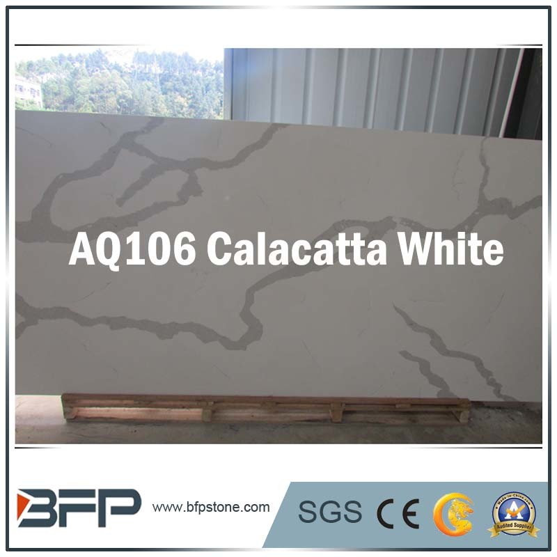 Artificial Quartz Calacatta White for Luxury Kitchen & Vanity/Bathroom Countertop