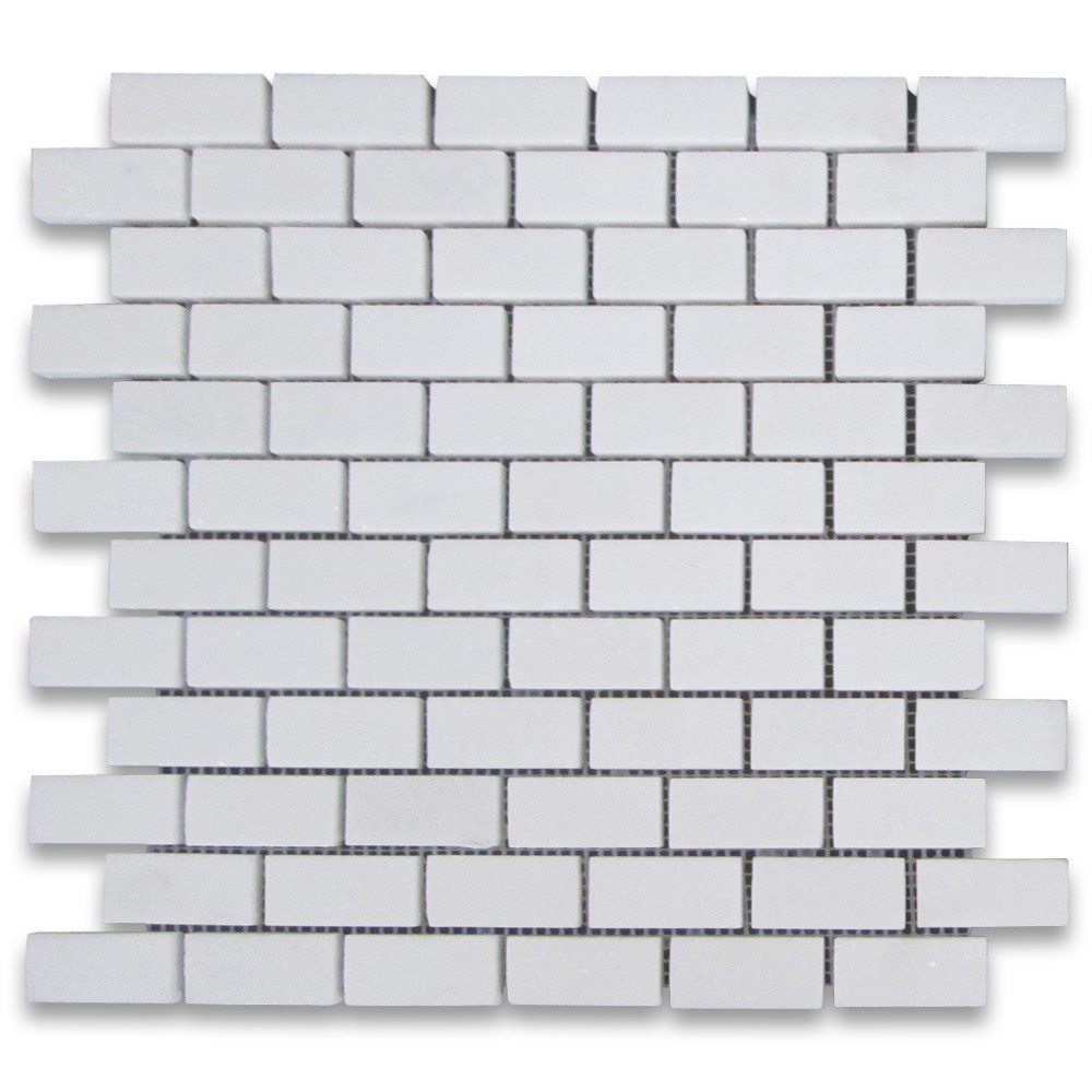 Thassos White 1X2 Medium Brick Mosaic Tile Honed