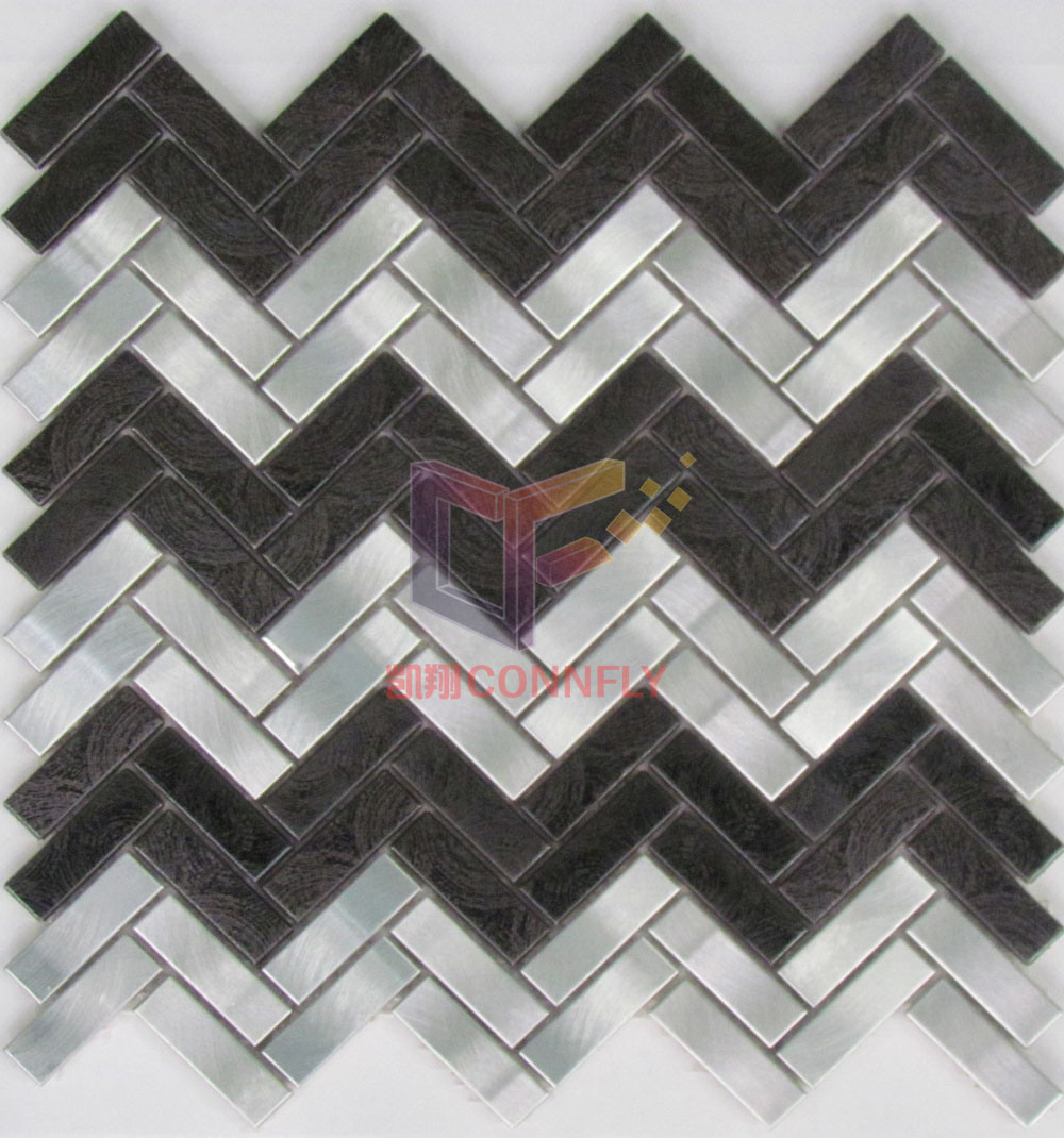 Black and Silver Mixed Stainless Steel Mosaic Tile (CFM910)