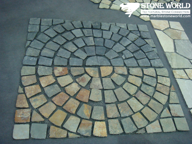 Mesh Yellow Grey Flagstone Mosaic Tiles for Wall/Flooring (mm085)