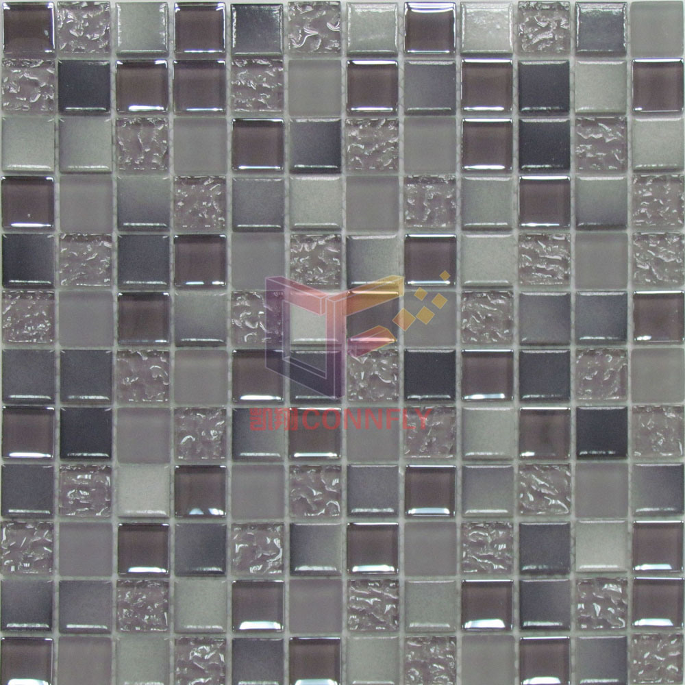 Grey Polished Ceramic Mix Matt Glass Mosaic Tiles (CS045)