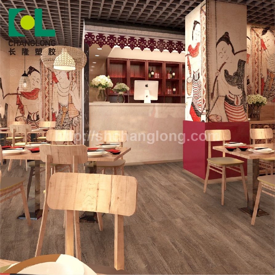Indoor and Commercial Wood Grain Interlocking PVC Vinyl Floor Changlong Clw-43