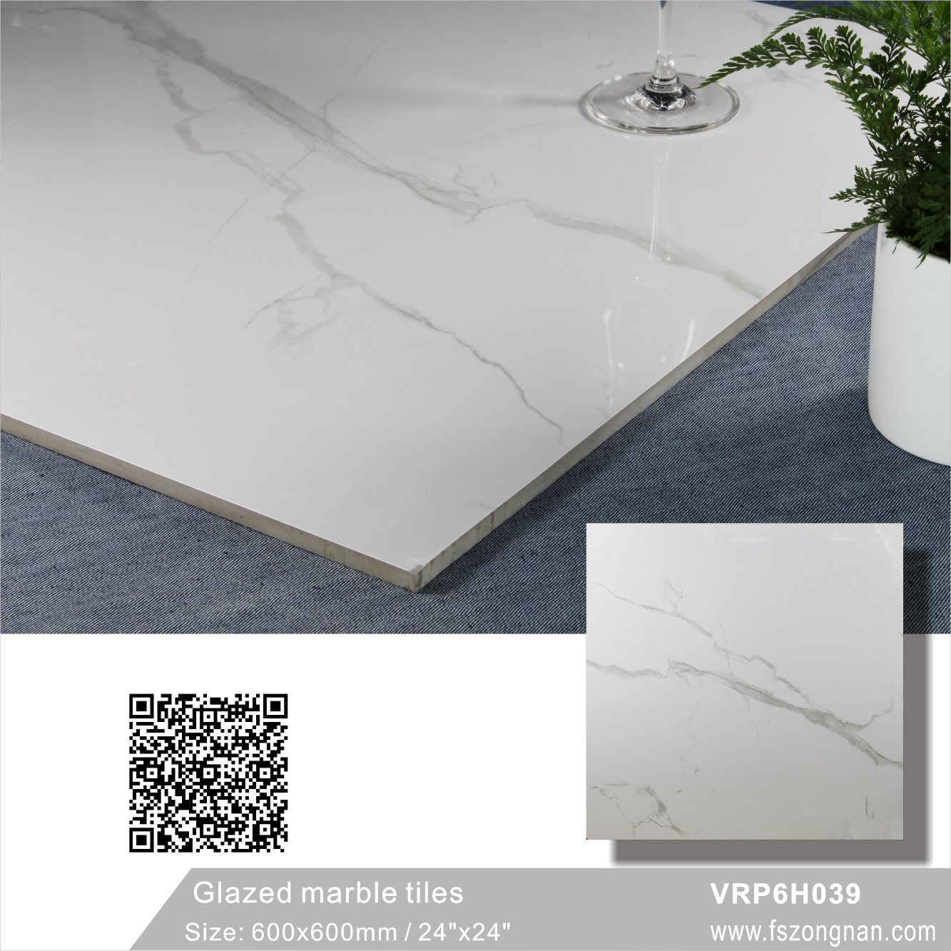 Kitchen Carara White Glazed Marble Polished Porcelain Floor Tile (VRP6H039, 600X600mm)
