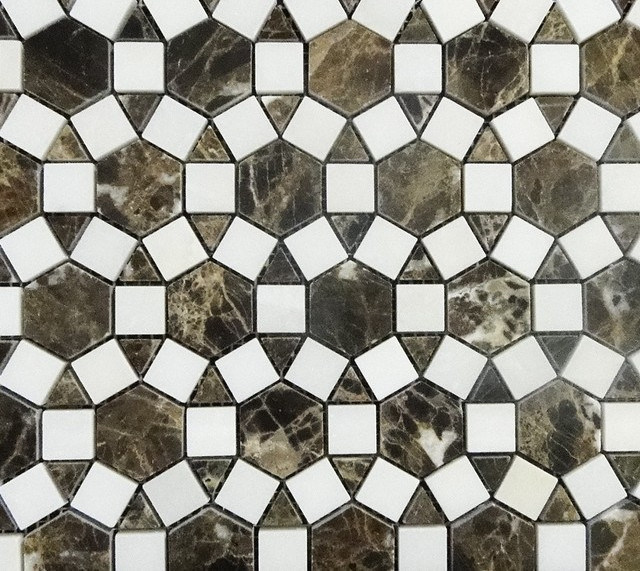 Dark Emperador&Thassos Marble Sunflower Mosaics Natural Stone Tile