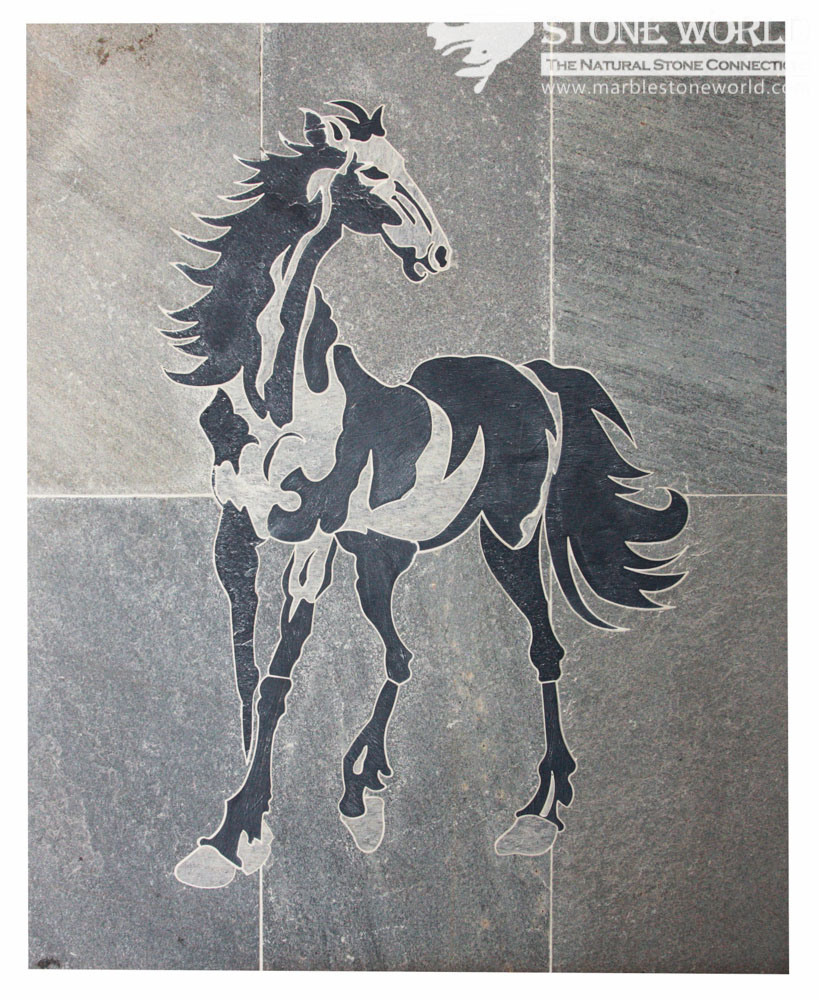 Black & Grey Waterjet Slate Medallion for Flooring/Paving/Lobby Tiles (mm-019)