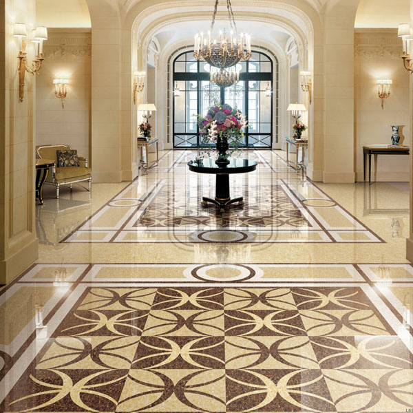 Butterfly Gold and Black Porcelain Polished Floor Tiles in Hotel