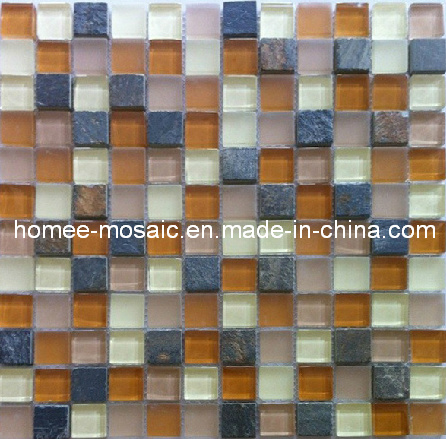 Slate mosaic tile mixed with glass mosaic for wall use