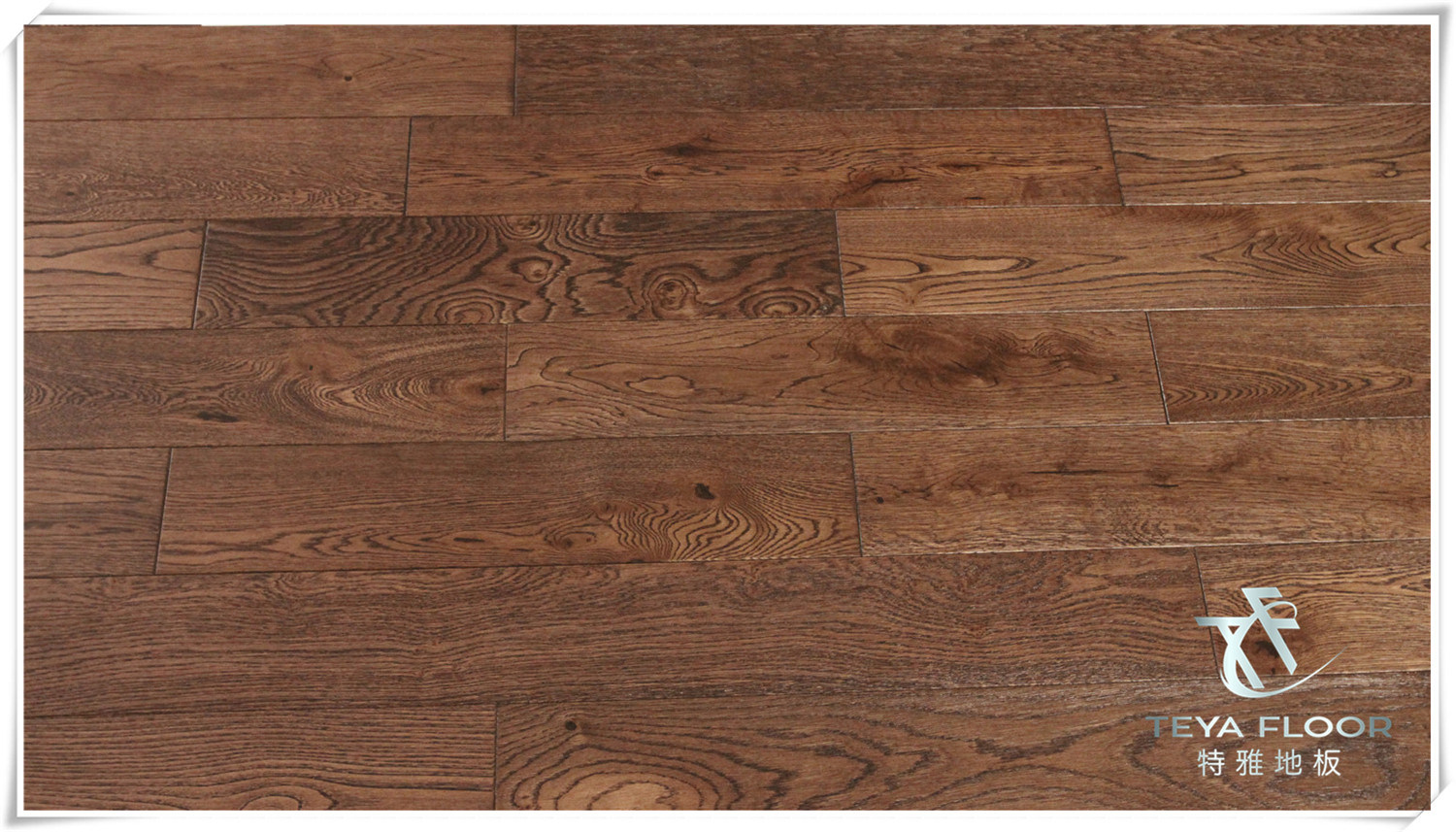 Oak Solid Wood Flooring, Hardwood Floor, Stained, Brushed