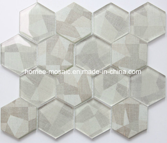 Light Grey Inkjet Digital Printing Hexagon Glass Mosaic Wall Tiles
