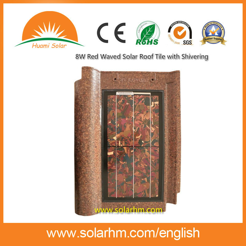 8W Red Waved Solar Roof Tile with Shivering