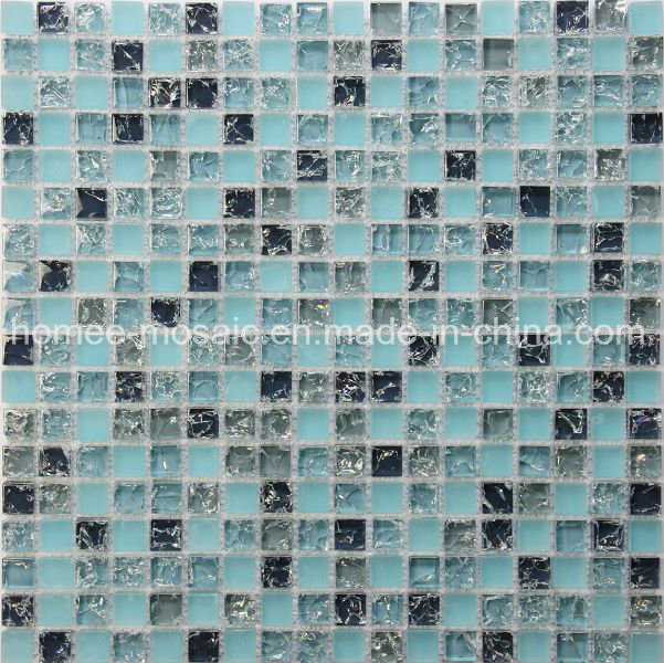 Blue Ice Crackle Glass Mosaic Tile for Swimming Pool or Bathroom Design