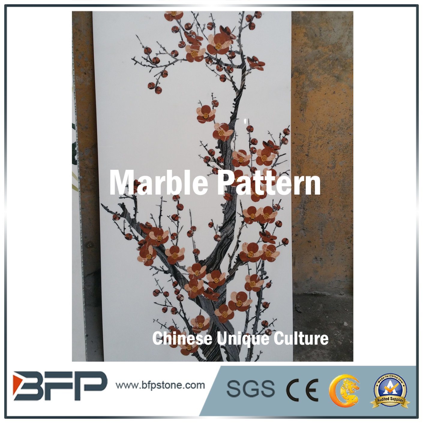 Chinese Culture Plum Blossoms- Unique Marble Wall Medallion Pattern Design