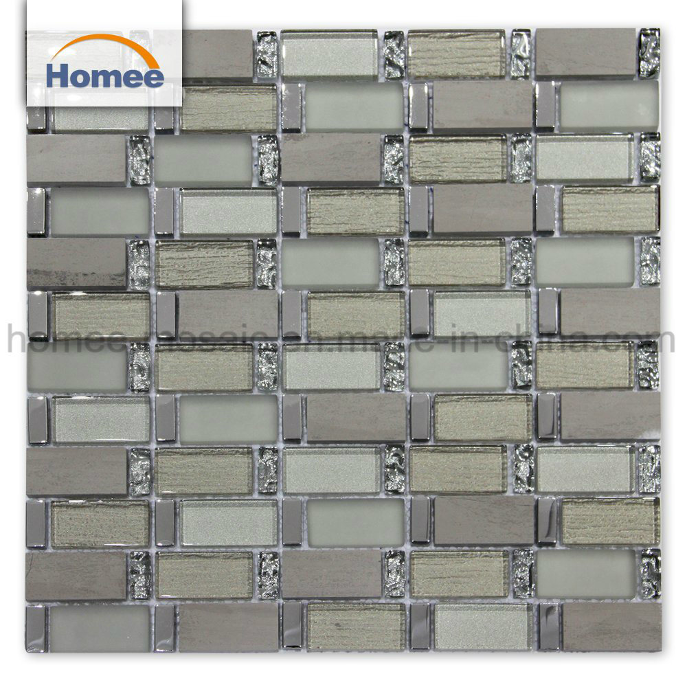 New Design Home Decoration Stone Blend Glass Grey Strip Glass Mosaic