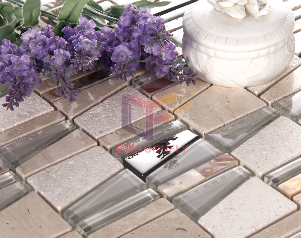 Travertine with Crystal Metal Mixed Mosaic for Wall Decorate (CS223)