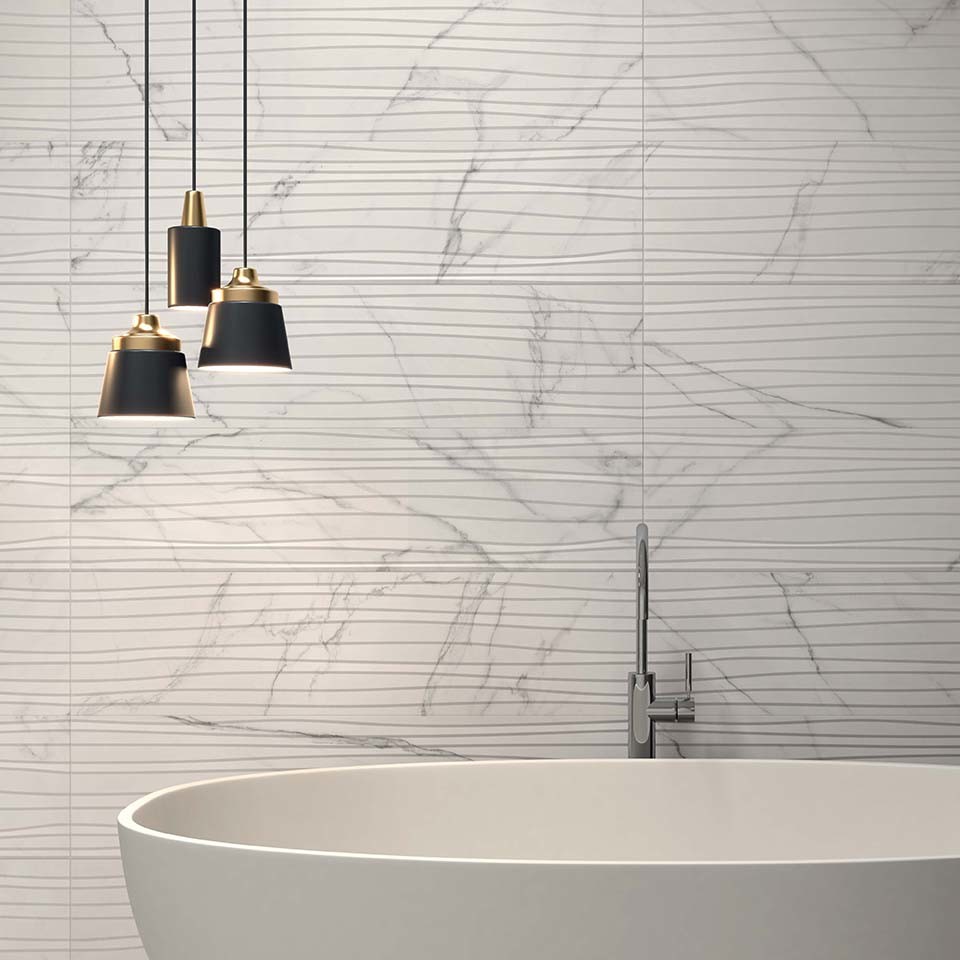 White Saw-Pulled Surface Marble Porcelain Tile
