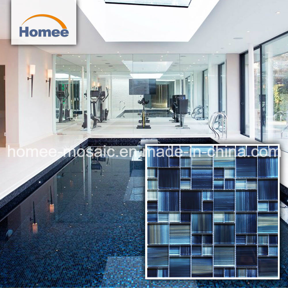 Navy Blue Crystal Hand Painted Glass Mosaic Swimming Pool Tiles
