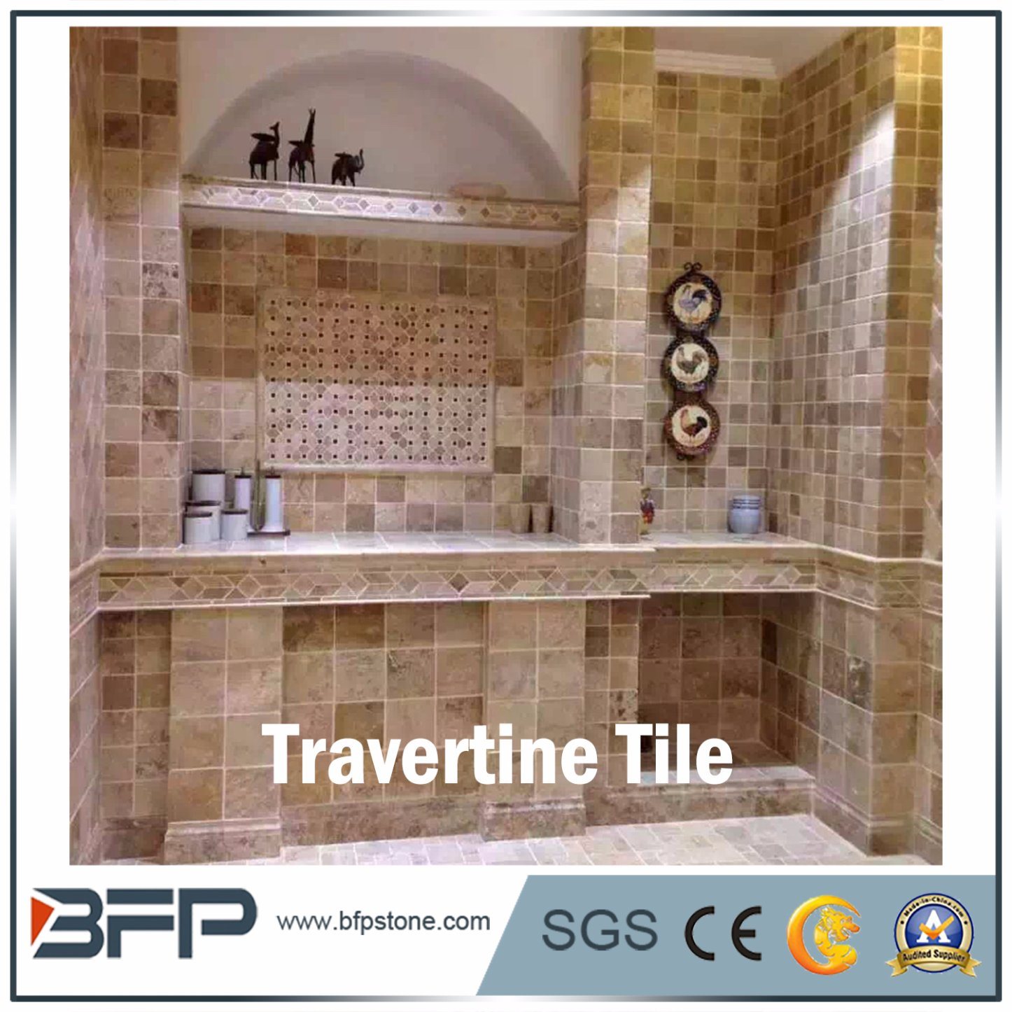Yellow Travertine Tile for Wall Cladding in Bathroom and Kitchenroom