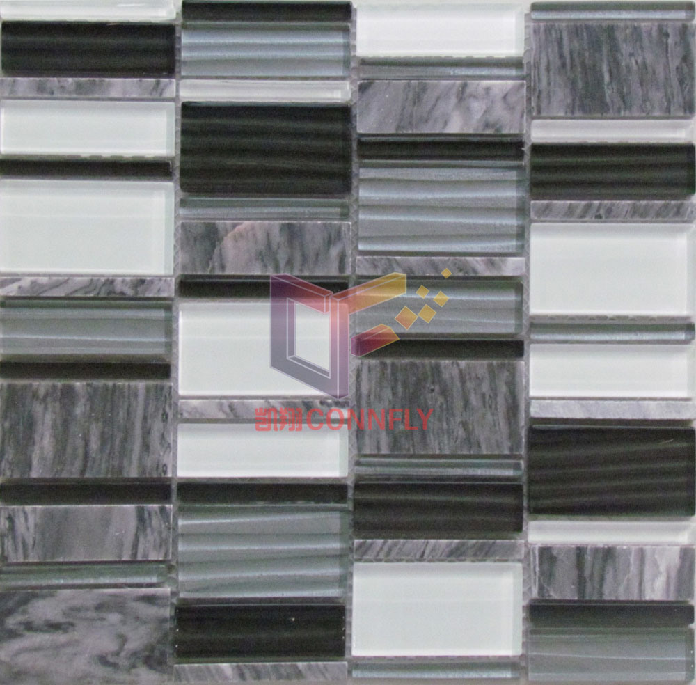 Grey Marble and Wave Glass Mixed Mosaic Style (CS205)