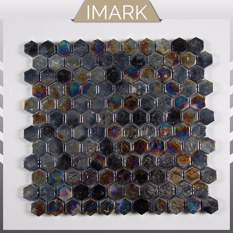 Iridescent Black Hexagon Glass Mosaic for Swimming Pool