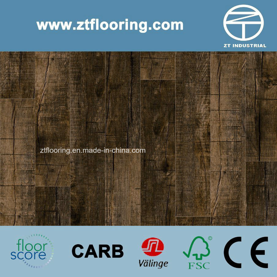 6.5mm WPC Click Flooring Distressed Dark Brown Pine