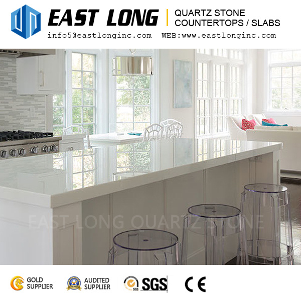 Super White Quartz Stone for Bar Tabletops with Polished Surface/Shining