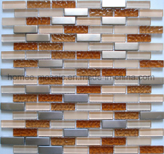 Brick Pattern Glass and Stainless Steel Blends Mosaic Tile