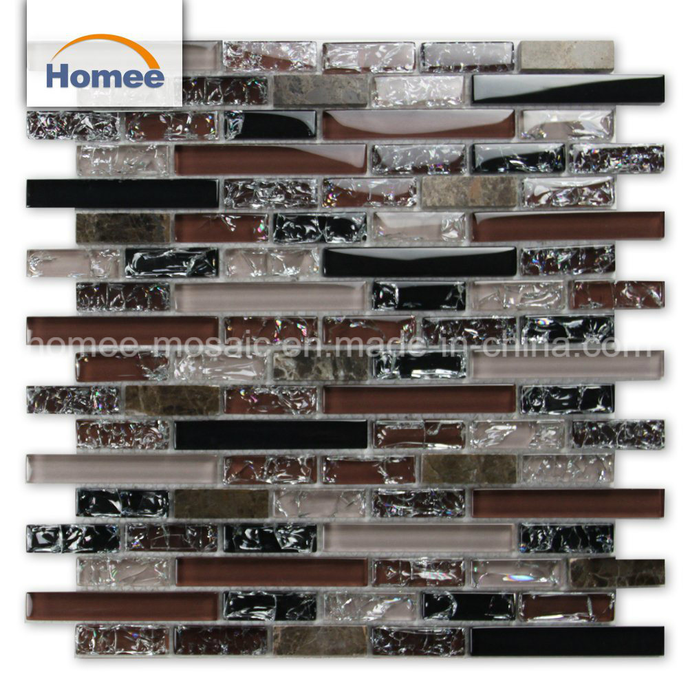 Hot Sale Purple Black Hotel Stripe Stone Glass Wall Mosaic