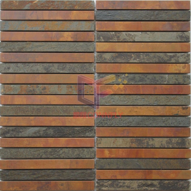 Strip Copper Tile Mix Cultured Stone Mosaic Tile (CFM1057)