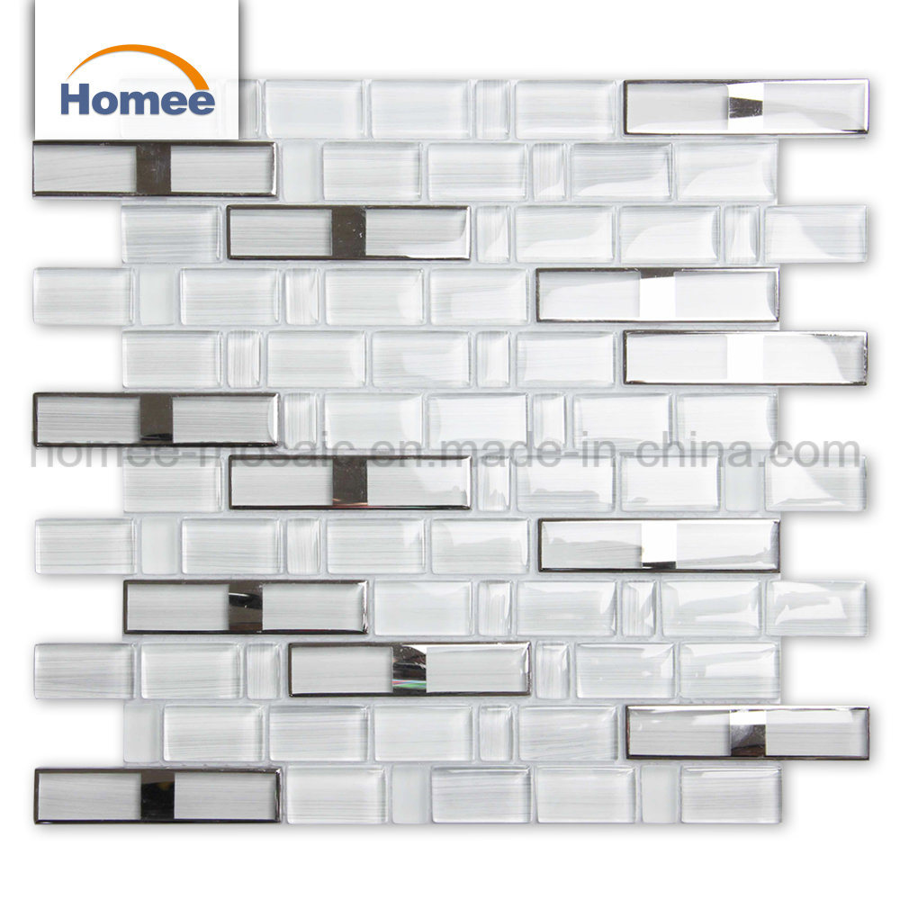 Simple Style Kitchen Backsplash Decorative Metal Margin White Glass Mosaic Tile