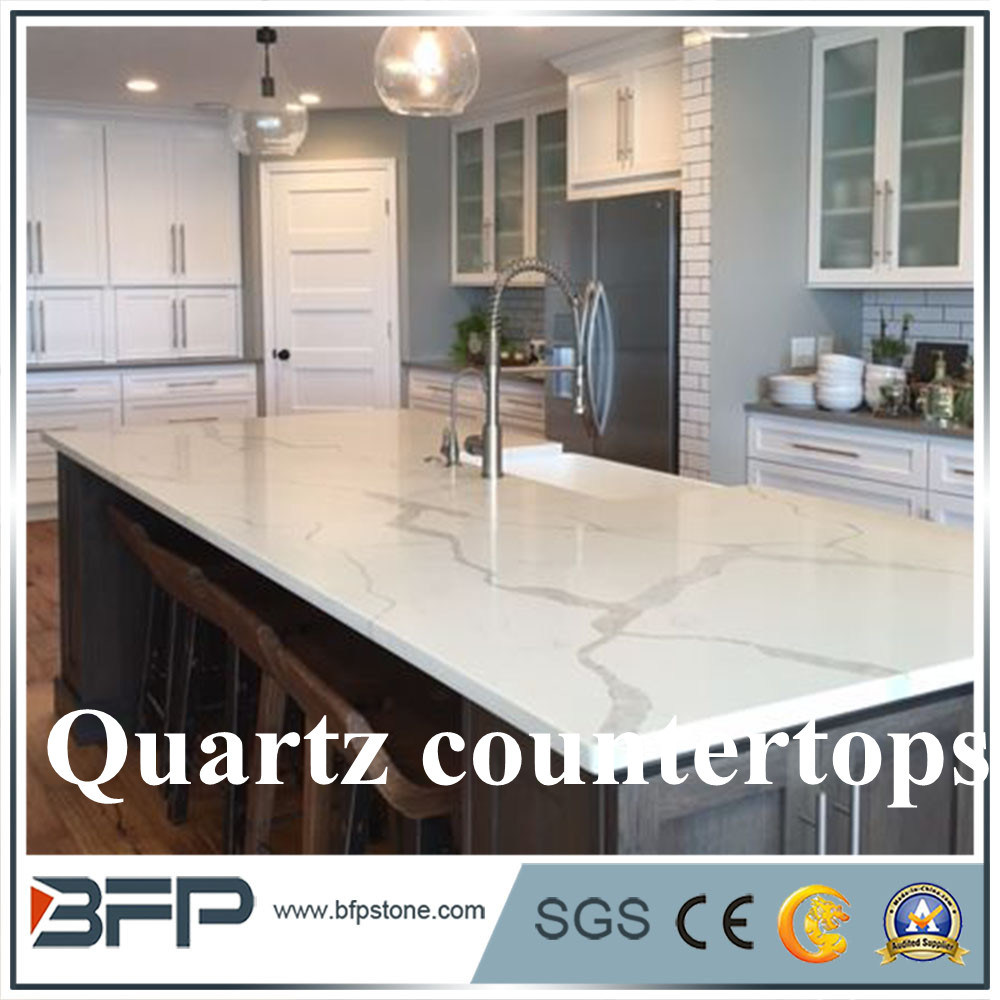 Calacata White Affordable Quartz Countertops with Customized Size