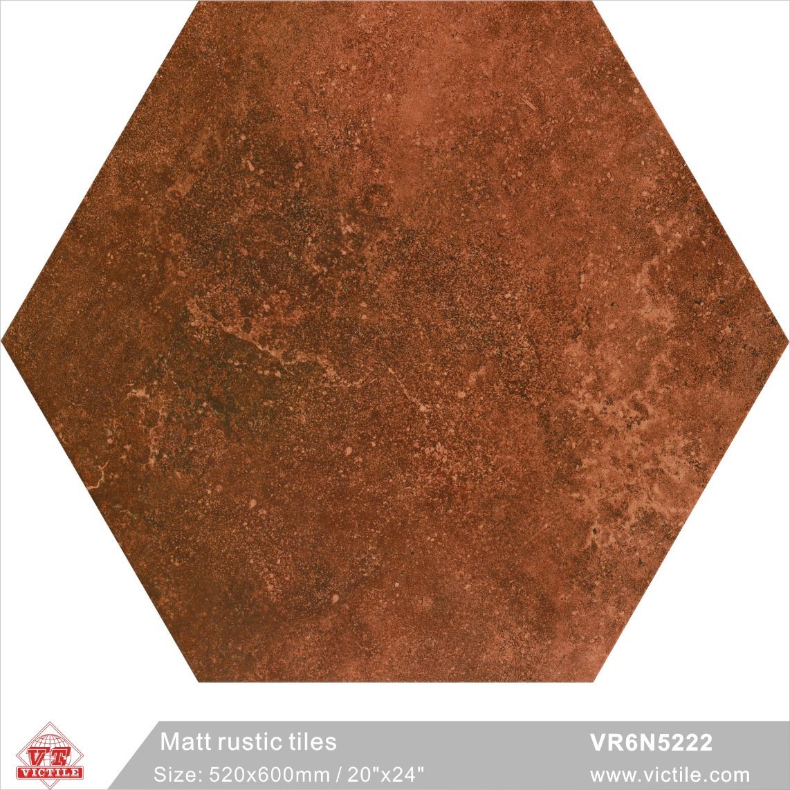 Foshan Brown Building Material Rustic Matt Ceramic Porcelain Floor Six Corners Tiles (VR6N5222, 520X600mm/20''X24'')