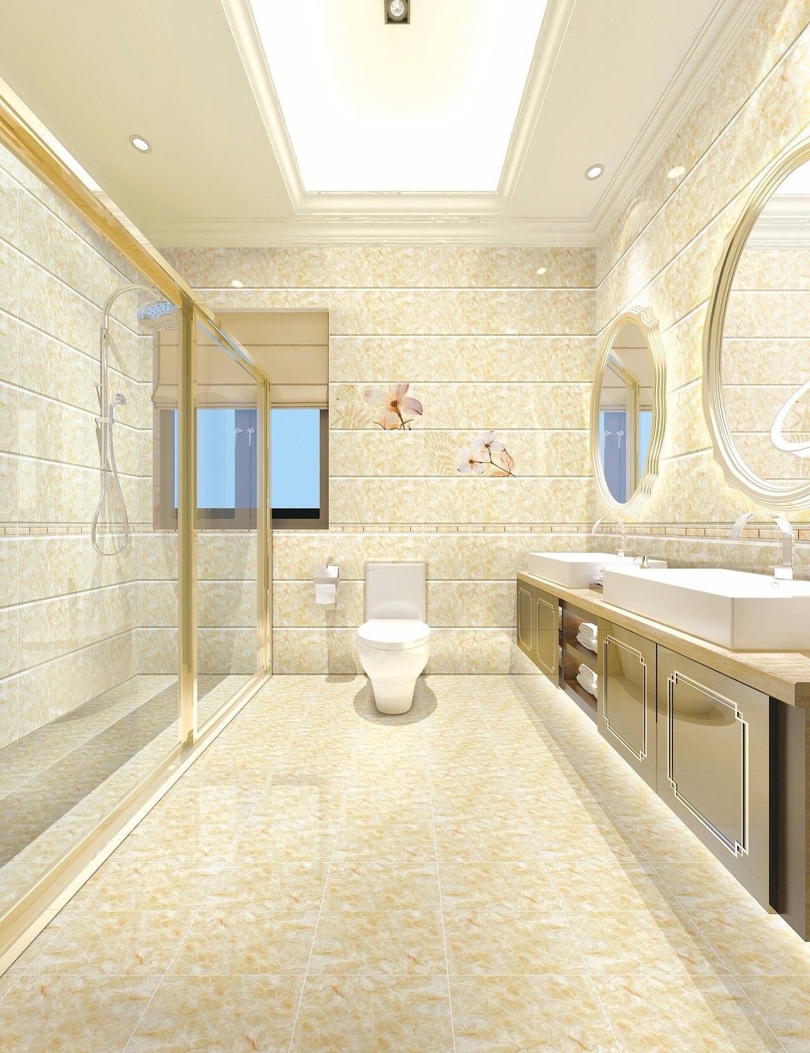Yellow Marble Ceramic Tile for Interior Bathroom Wall