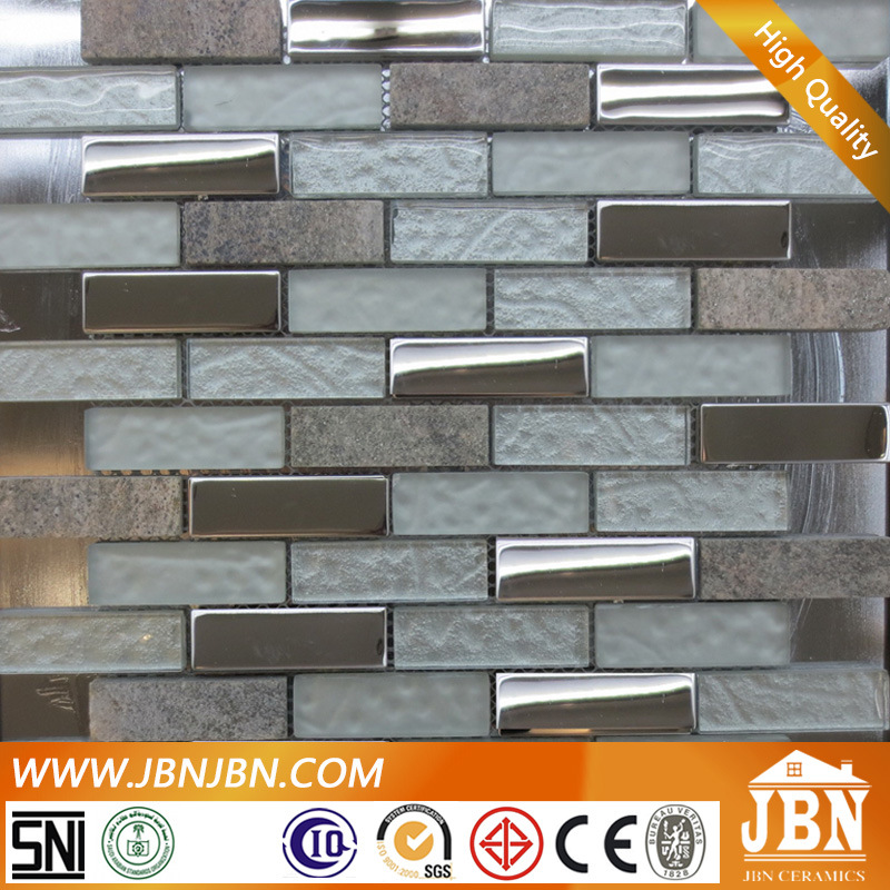 Balcony Wall Stone, Stainless Steel and White Glass Mosaic (M855058)