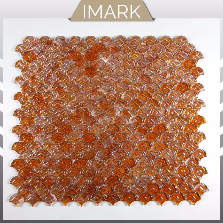 Fan Shape Amber Glass Mosaic for Kitchen Bathroom