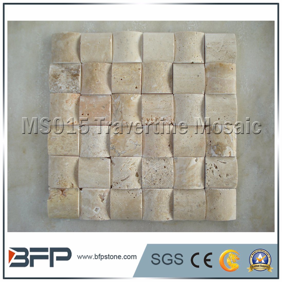 Beige/Pink Travetine Stone Mosaic Wall Tile and Wall Cladding