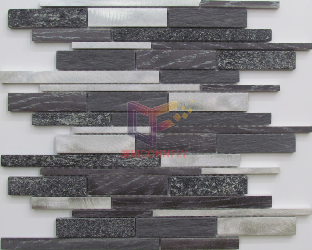 Long Strip Wall Used Aluminium and Stone Mixed Mosaic Tile (CFA109)