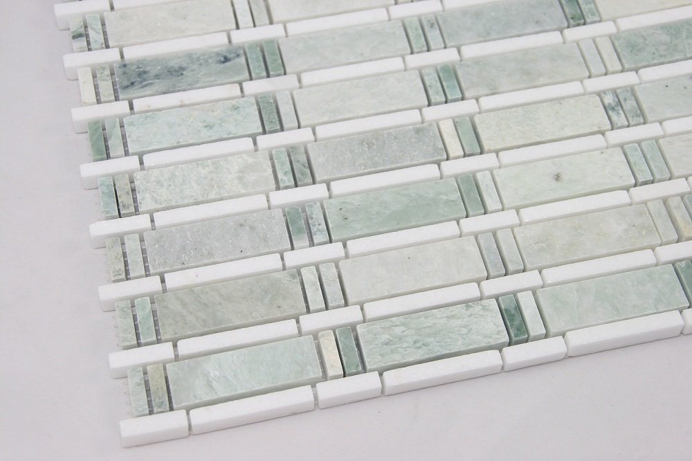 Ming Green Thassos White; Marble Mosaic Tile; White and Green Marble Mosaic; Bathroom Marble Mosaic.