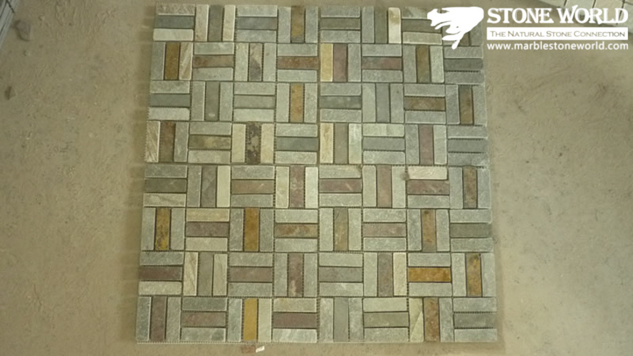 Rusty Grey Slate Mosaic Tiles for Wall Decoration (mm062)