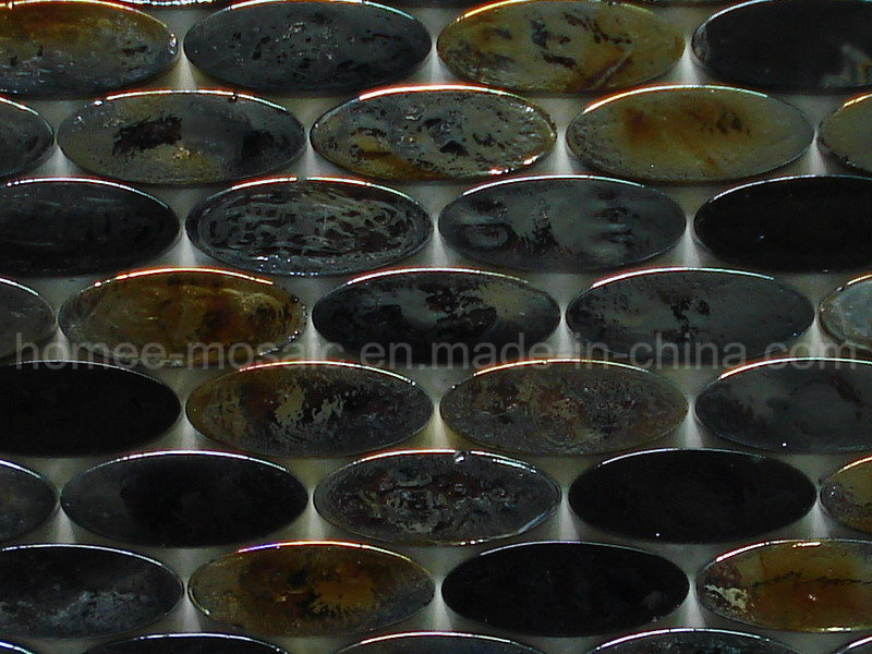 Black Oval Shape Iridescent Glass Mosaic Tiles