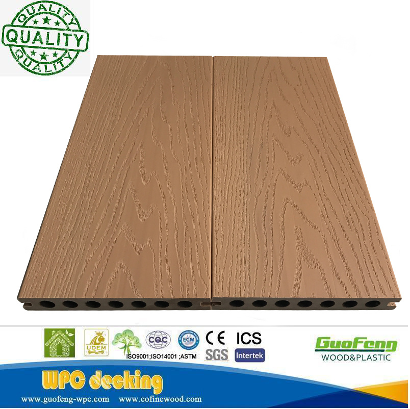 Recyclable Durable Anti-UV Exterior Decorative WPC Composite Decking with 3 Different Wood Grains