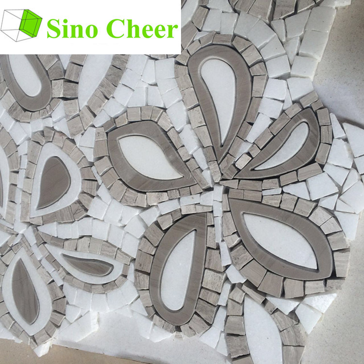 White Mixed Brown Marble Waterjet Mosaic Tiles for Wall Decoration