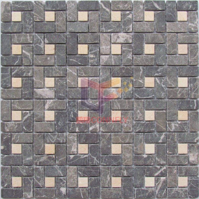 Square Marble Mix Beige Stone Cubes Mosaic Tile (CFS1122)