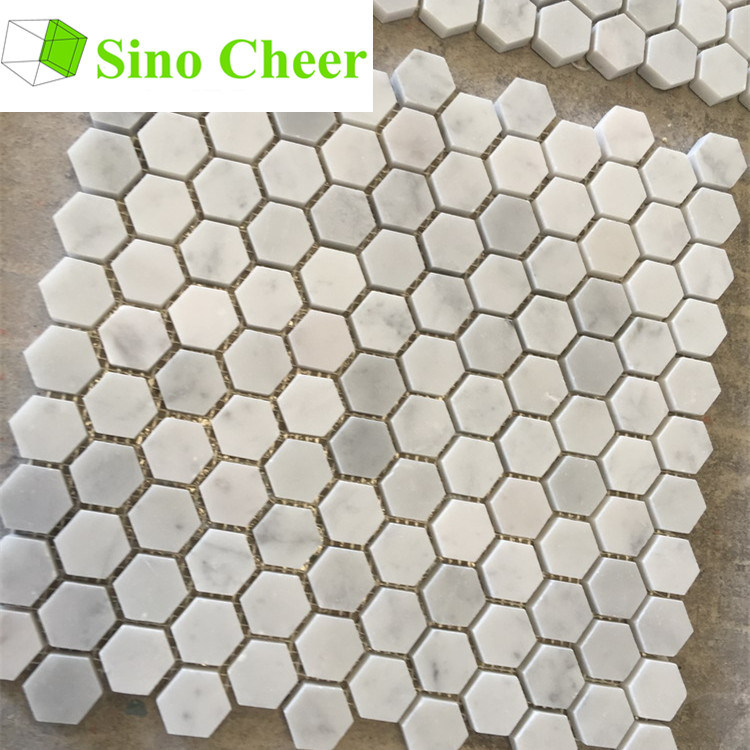 Small Hexagon White Marble Mosaic Tiles