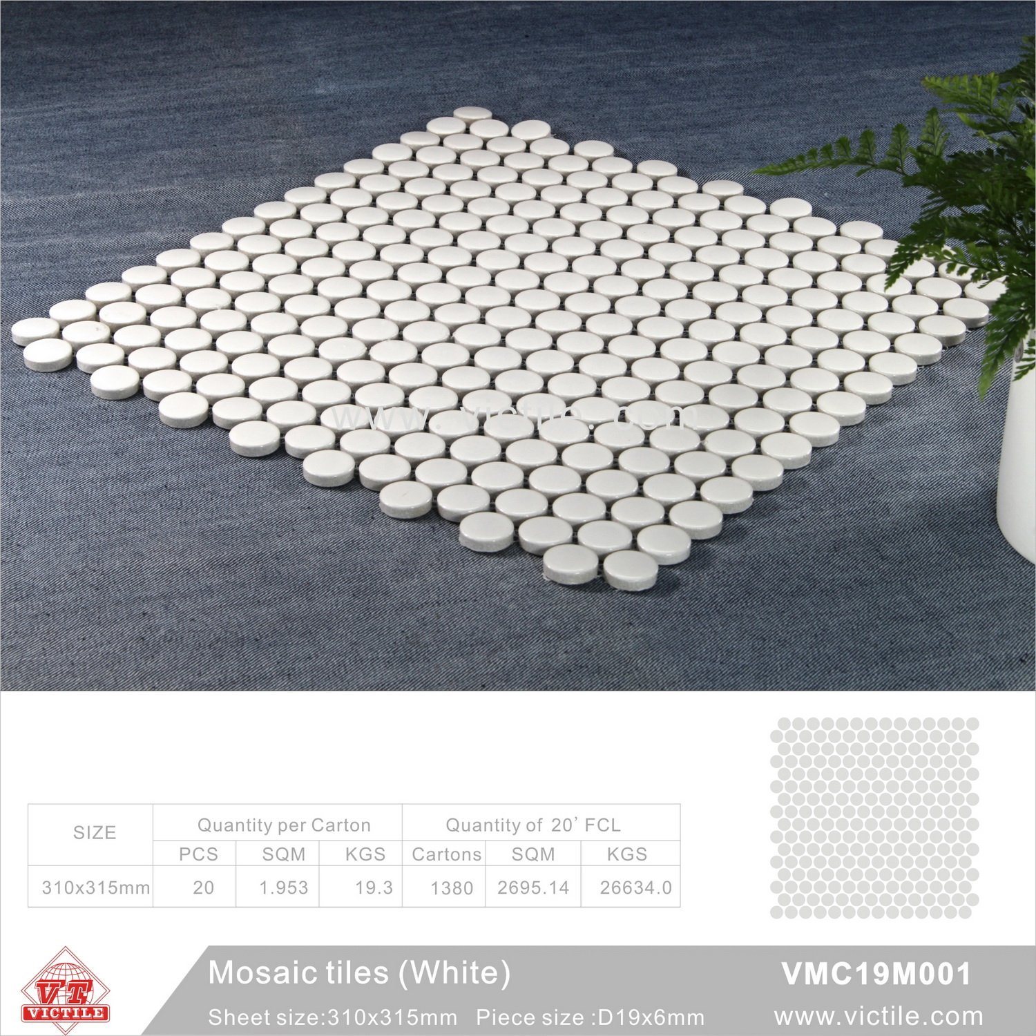 Building Material Ceramic Mosaic Swimming Pool Tile (VMC19M001, 310X315mm+D19X6mm)