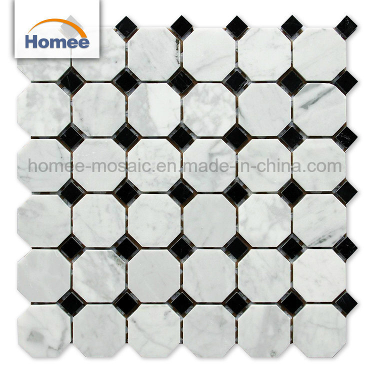 Irregular Interior Floor Decoration White and Black Marble Mosaic Tile