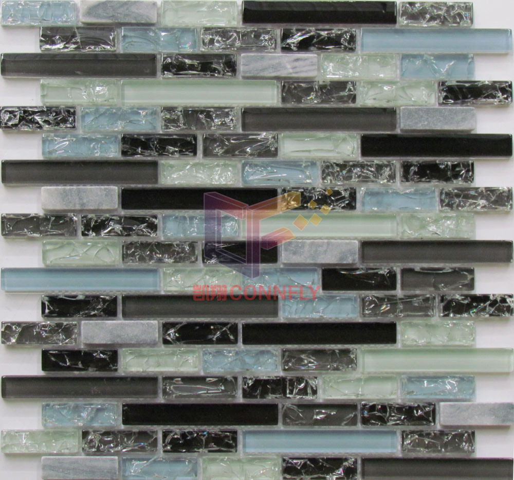 Ice-Cracked Glass Strip Shape Mix Marble Mosaic (CFS728)