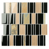 Strip Brick Black Glass Crystal Mix Marble Mosaic Tile