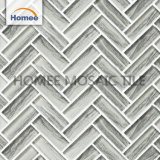 Wood Grey Bathroom Herringbone Glass Tile Mosaic Wall Backsplash