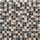 Cheap Factory Price Square Shape Mixed Color Crystal Glass Travertine Stone Mosaic Tile