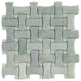 Ming Green Natural Stone Marble 1X2''basketweave with White Dots Mosaic Tile